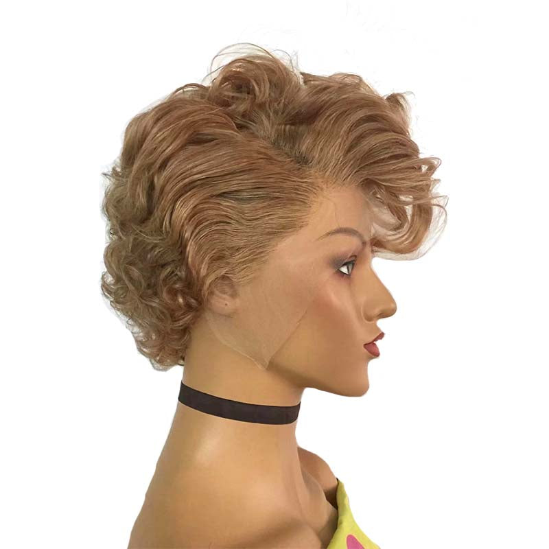 brown pixie cut human hair wig for black women