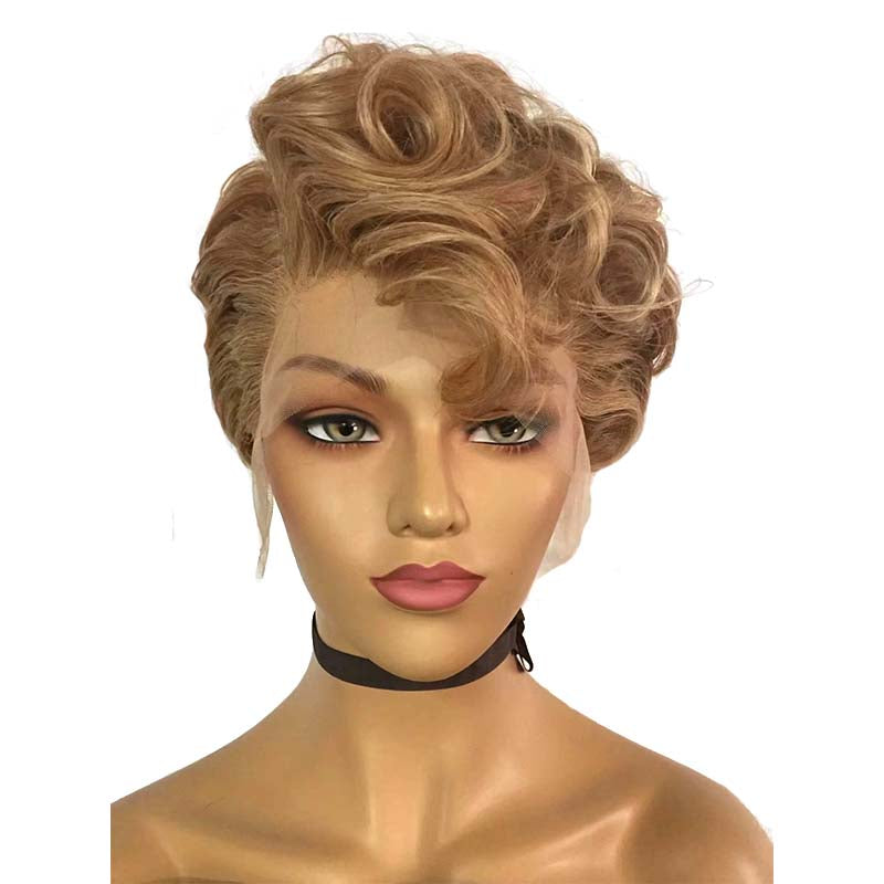 brown pixie cut wig human hair curly