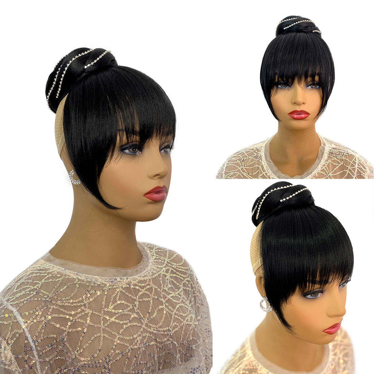 bun with bangs 2set