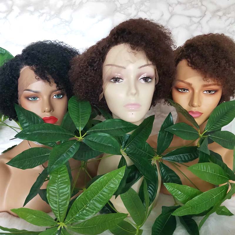 curly pixie cut human hair wig lace frontal for black women
