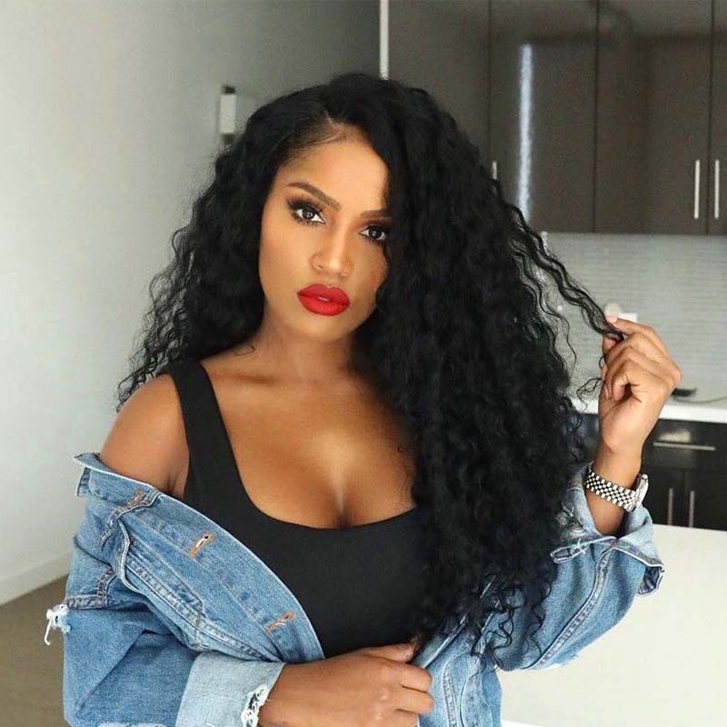 deep curl human hair lace wig