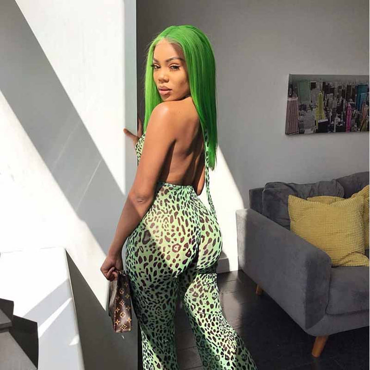 green straight lace front wig human hair for African American Surprisehair