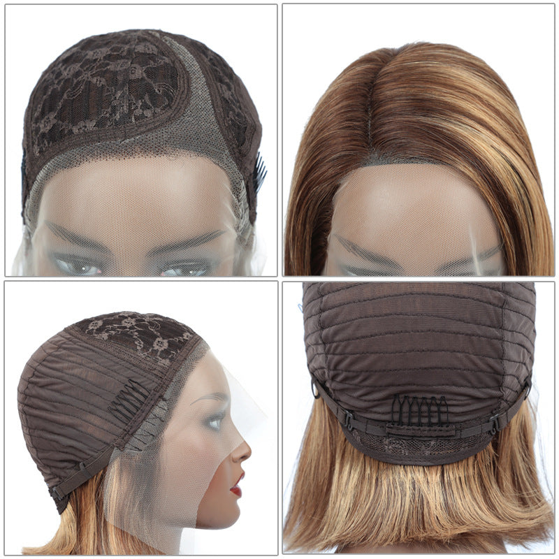 highlight human hair bob T-part lace wig P4_27