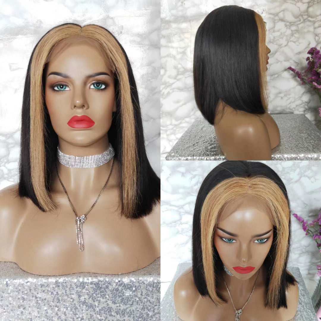 highlight human hair bob lace front wig for black women
