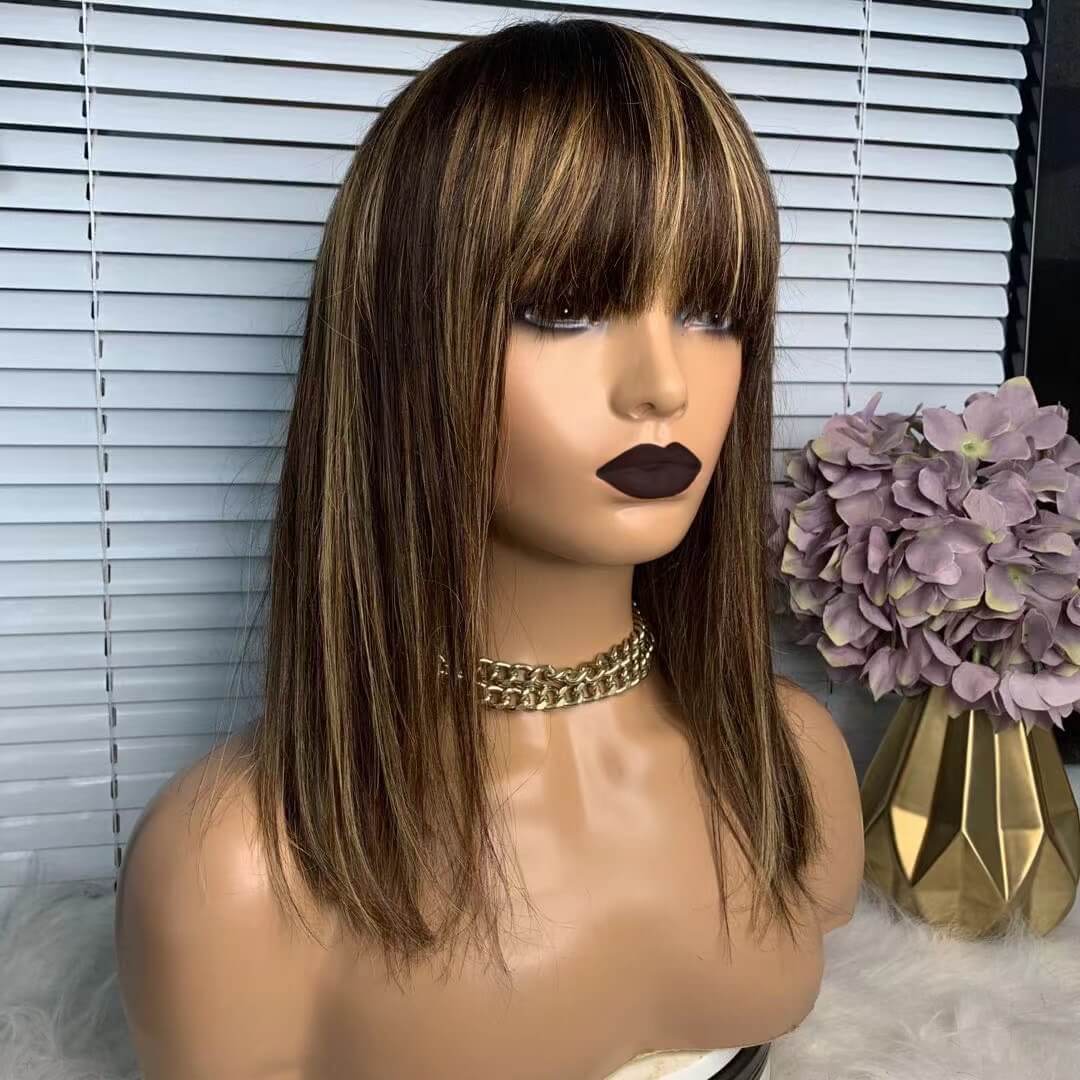 highlight human hair wig straight with bangs