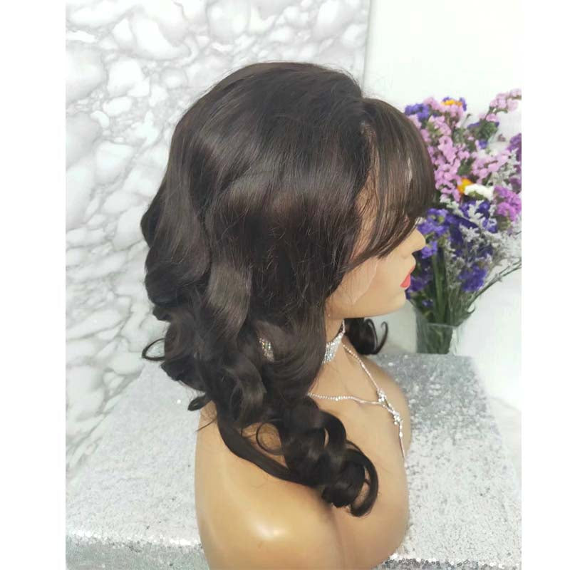 human hair loose wave lace wig with bangs for black women