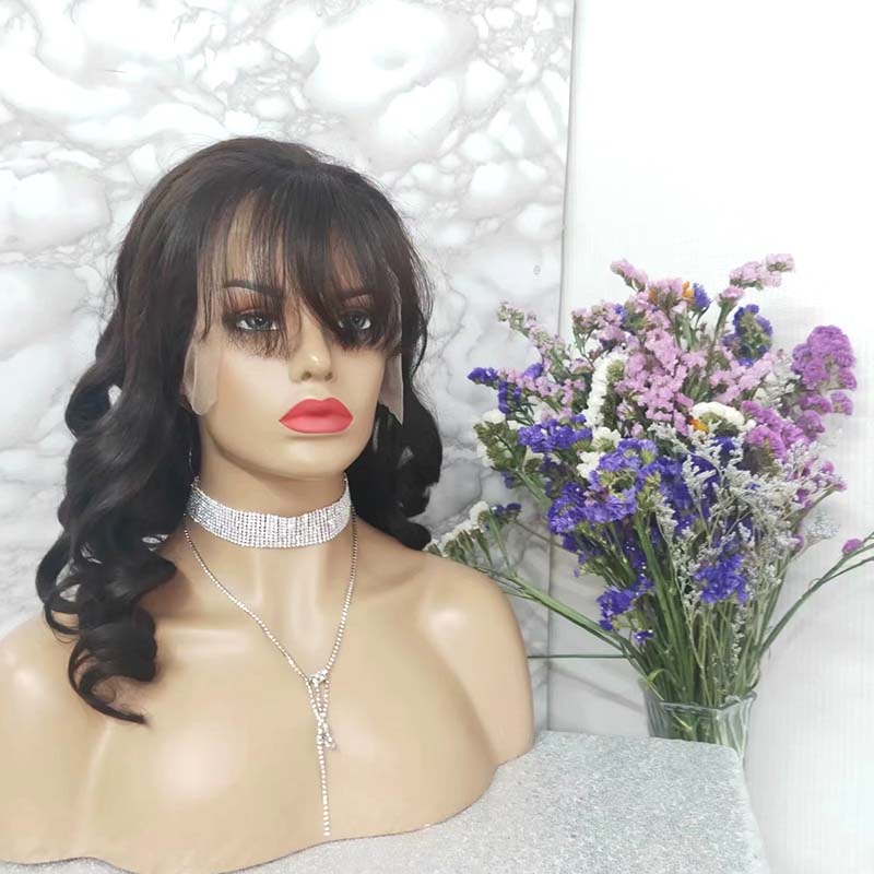 human hair loose wave wig with bangs