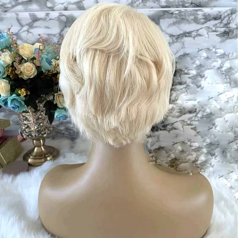 human hair pixie cut wig blonde for African American