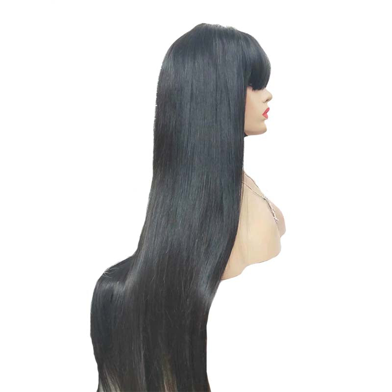 human hair straight lace frontal wig with bang