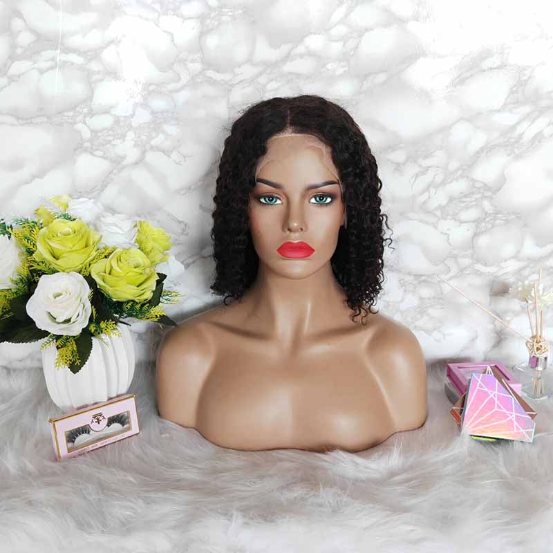 middle part short curlyl ace front wig for African American
