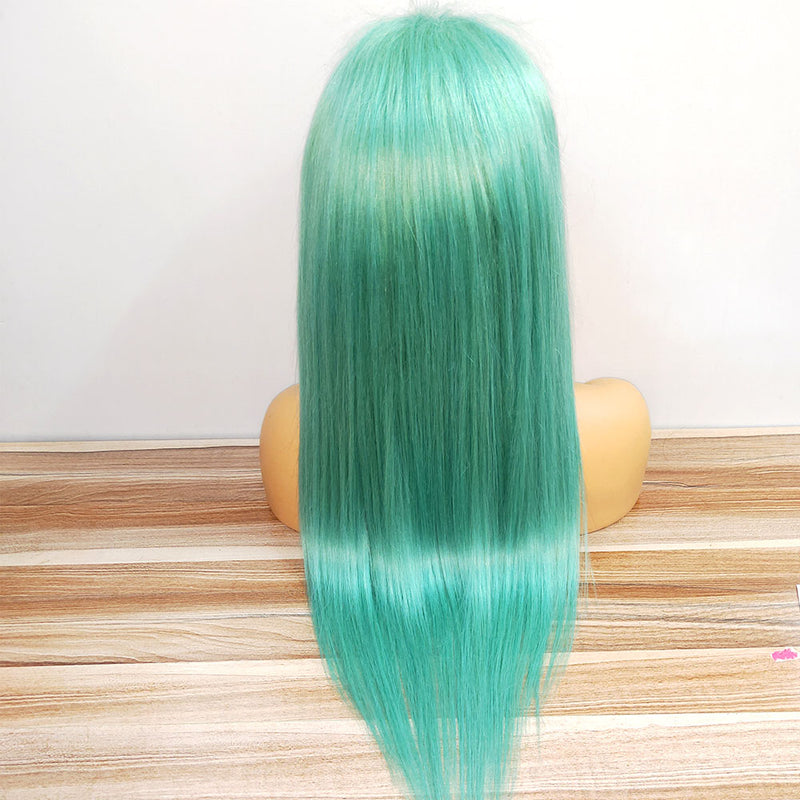 Mint Green Color straight lace frontal wig human hair 