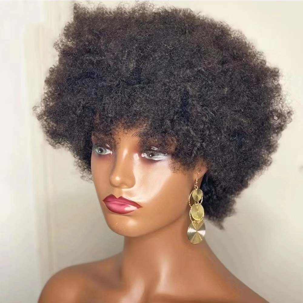 Afro Human Hair Wig Short Kinky Curly Wig For African American