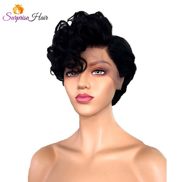 curly pixie cut human hair lace wig