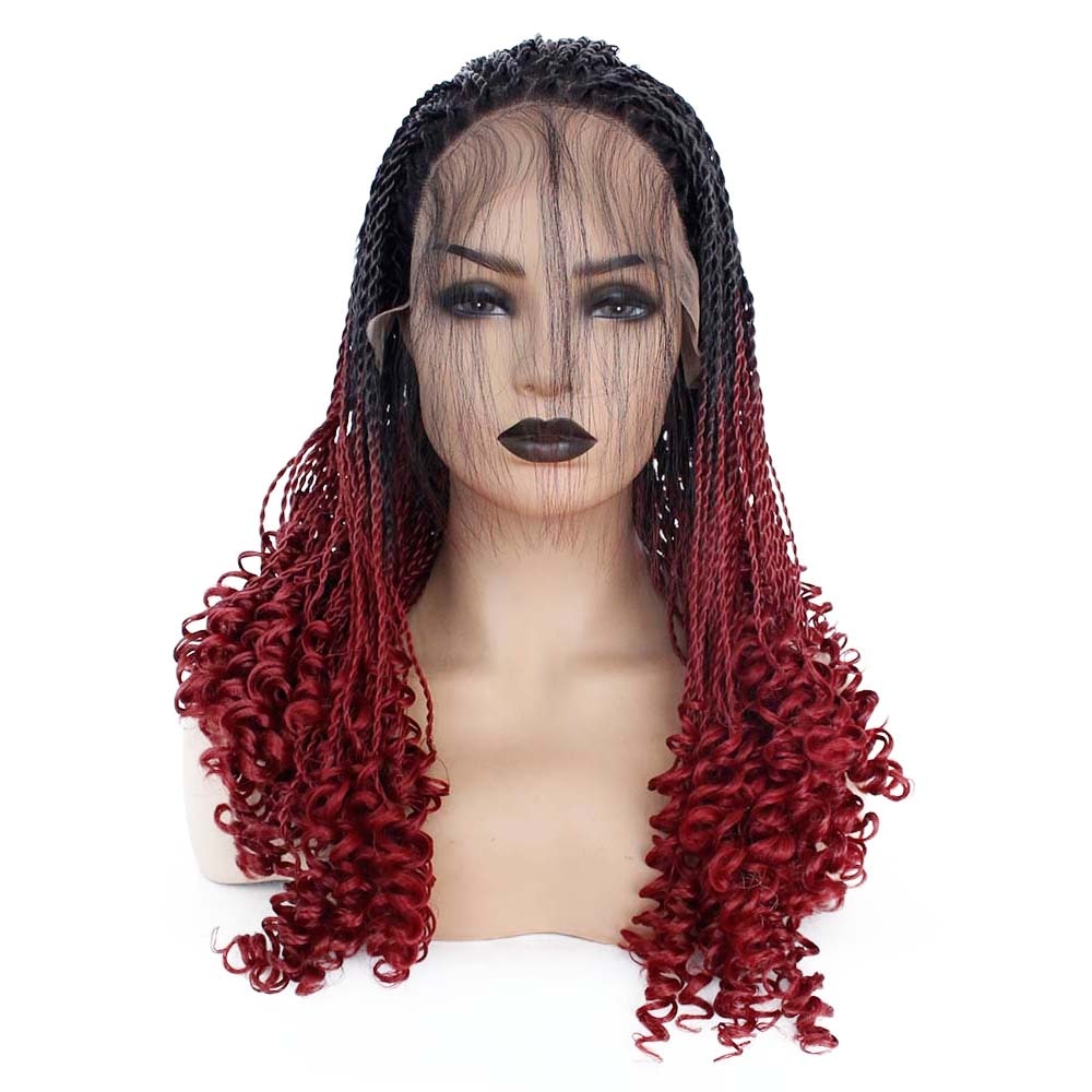  Ebingoo 30 In Wine Red Braided Wig Lace Front Wig for Black  Women +Wig Cap Long Black Lace Front Wig African American Box Braided Afro Braided  Lace Front Wigs Braids