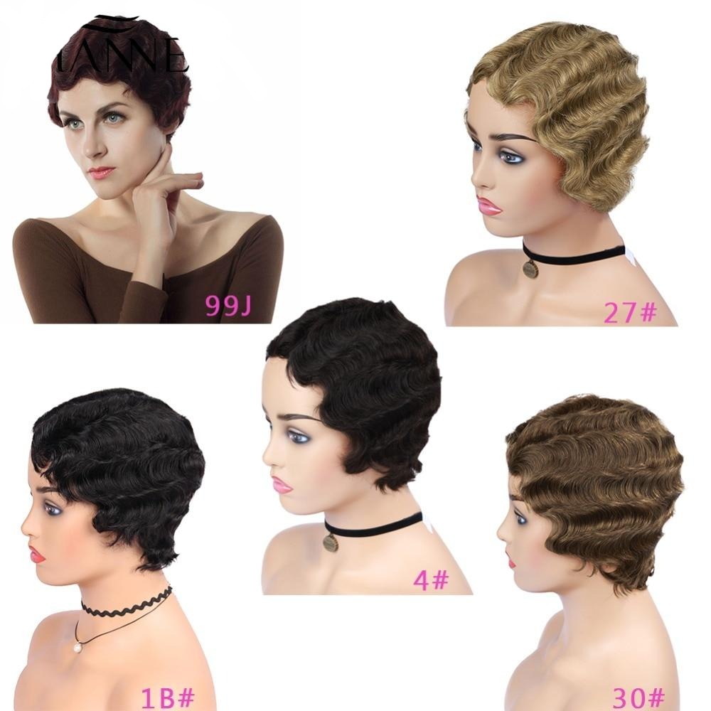 finger wave pixie cut short wig for black women
