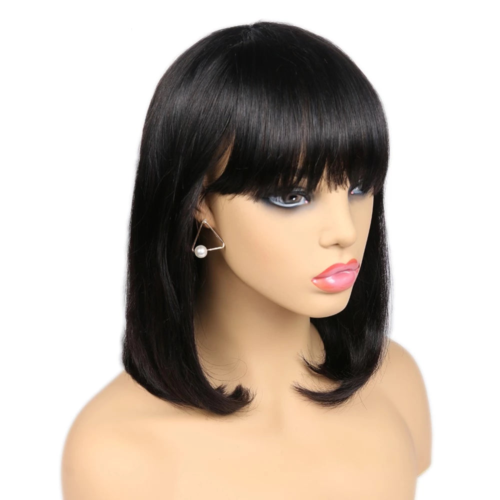 short human hair bob wigs with bangs