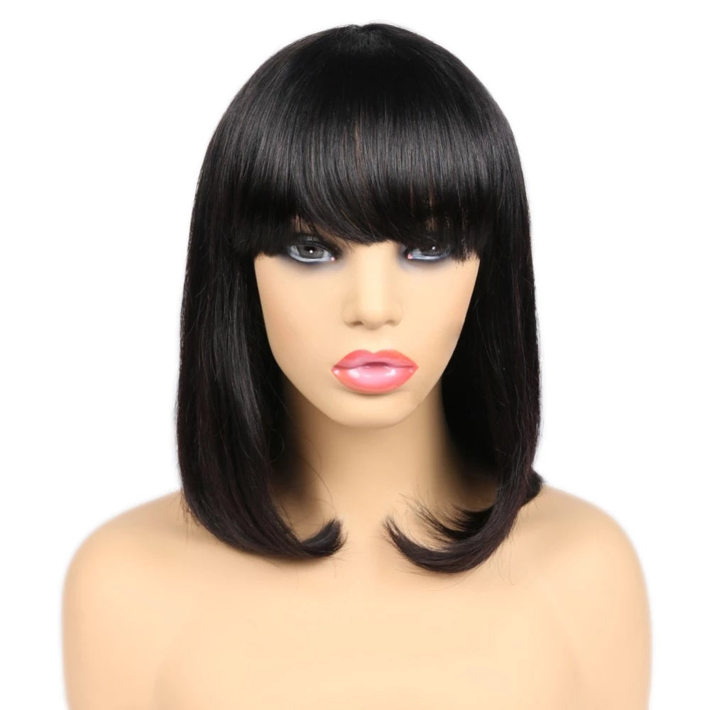 human hair short bob wigs with bangs for black women