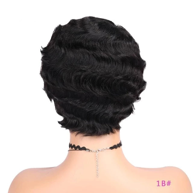 human hair finger wave pixie cut short wig