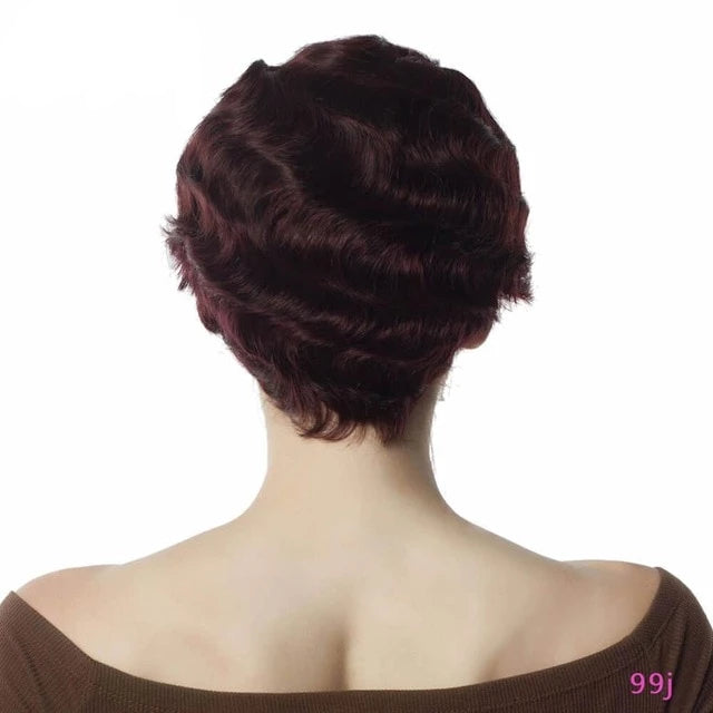 human hair finger wave pixie cut short wig