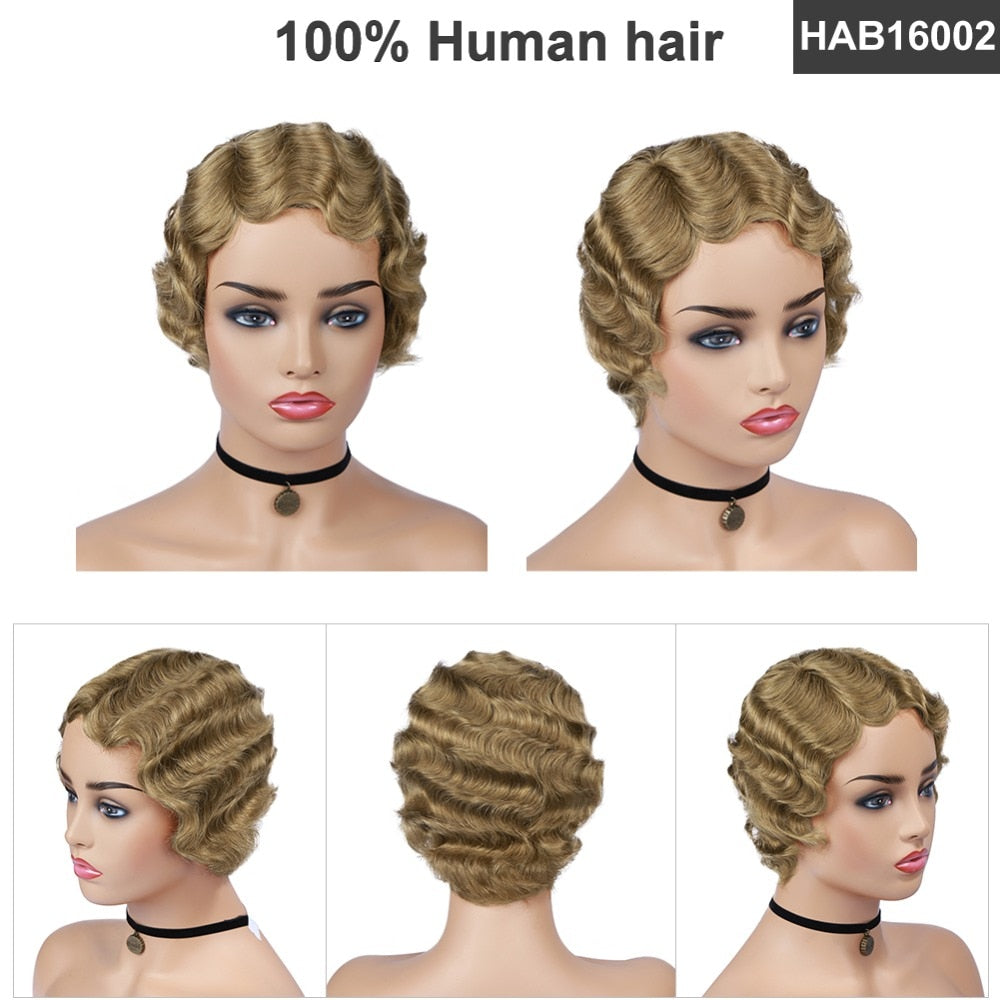 Short Finger Wave Wigs Brazilian Human Hair Wig for Black Women