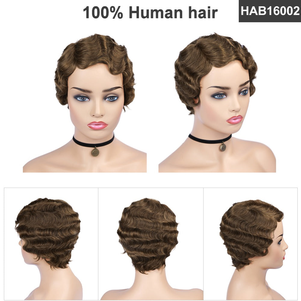 short finger wave wig human hair for black women