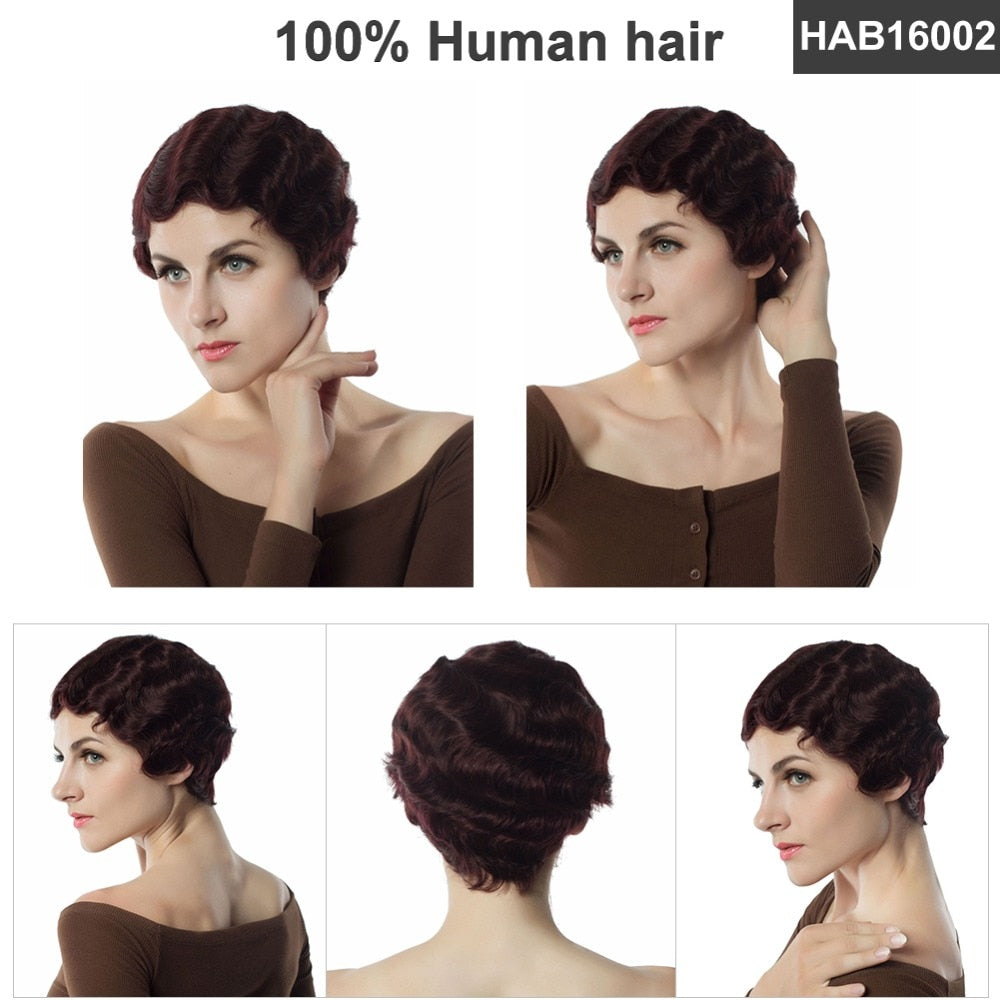 Short Finger Wave Wigs Brazilian Human Hair Wig for Black Women