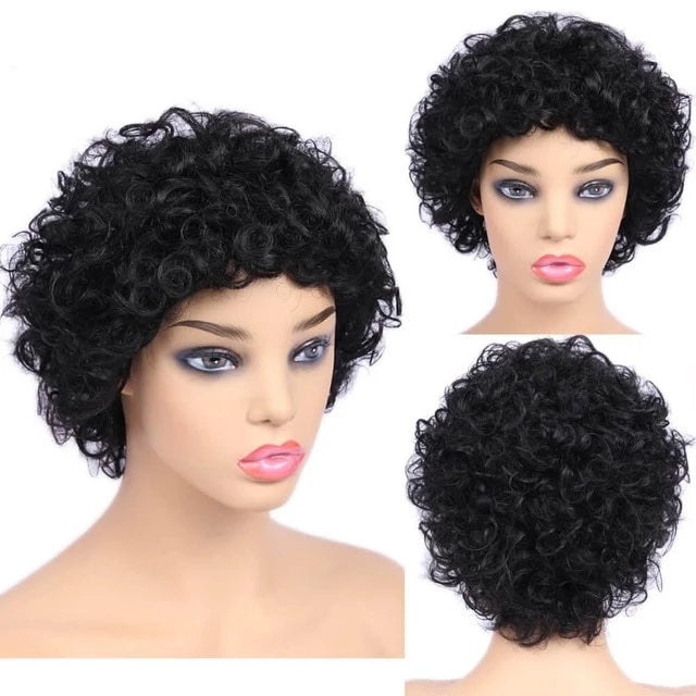 short curly human hair wig for african american
