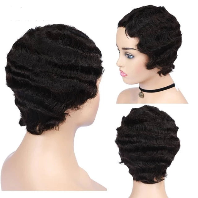short human hair pixie cut wig for black women