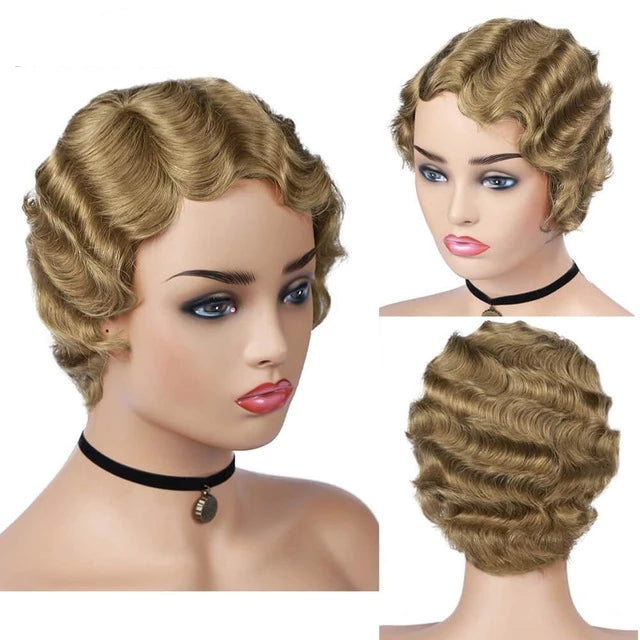 color finger wave wig human hair