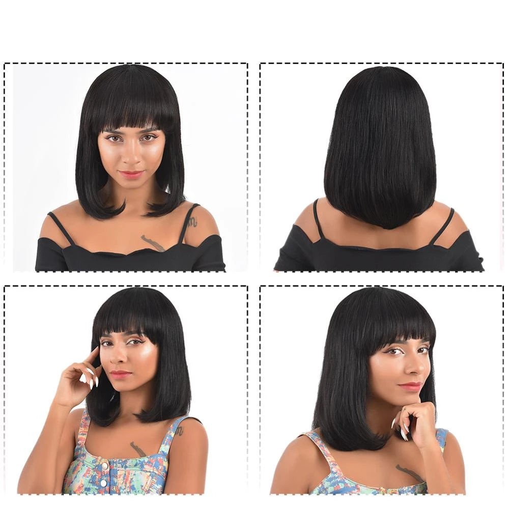 human hair bob wigs with bangs for black women