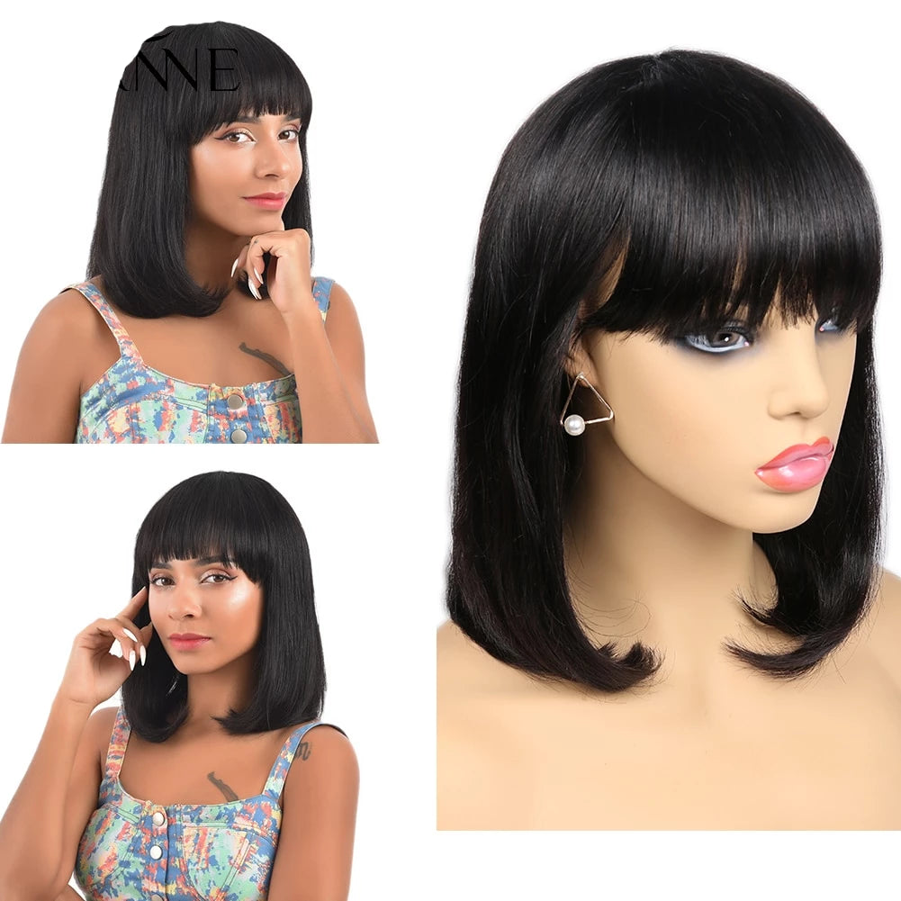human hair bob wigs with bangs