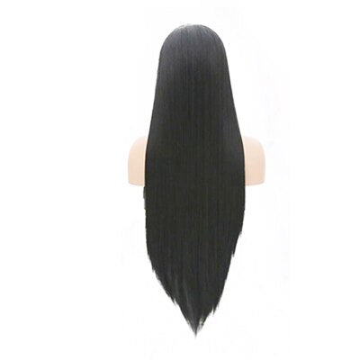 Heat Resistant Fiber black Synthetic Lace Front Wig With Baby Hair For Women