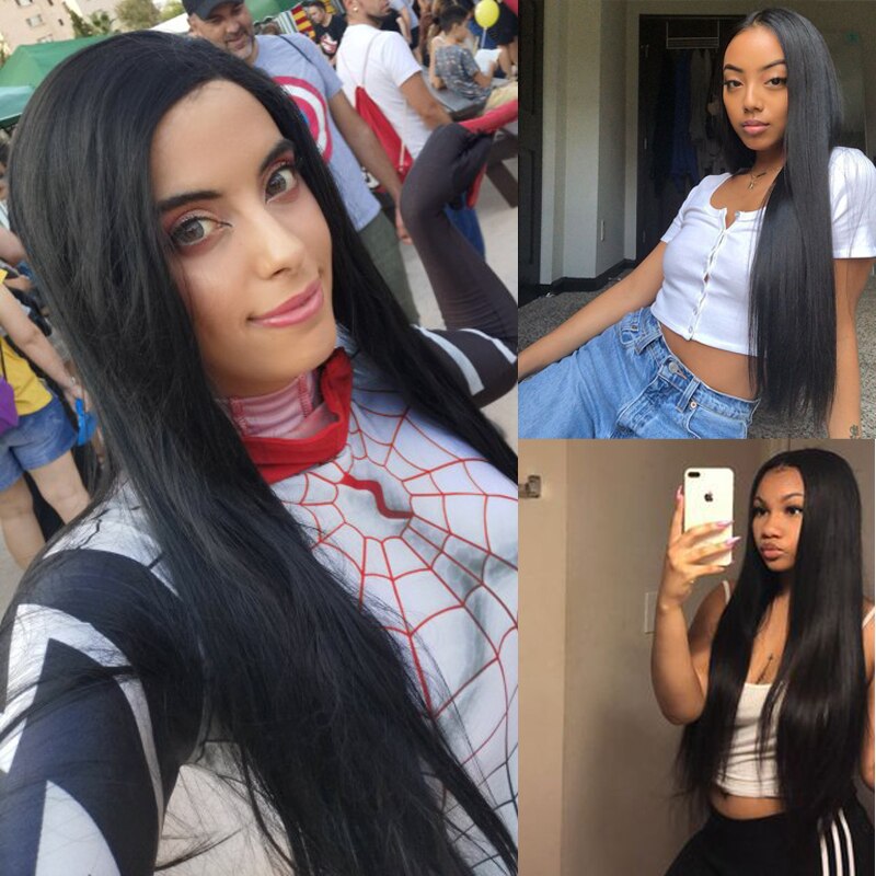 Heat Resistant Fiber black Synthetic Lace Front Wig With Baby Hair For Women