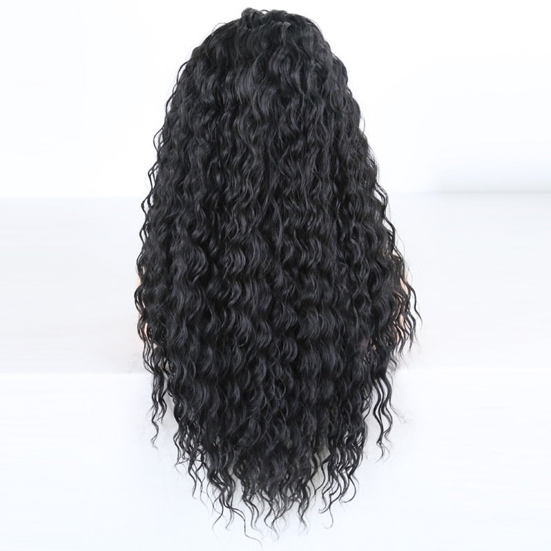 Black Natural wave synthetic lace frontal Wigs with Baby Hair for Black Women