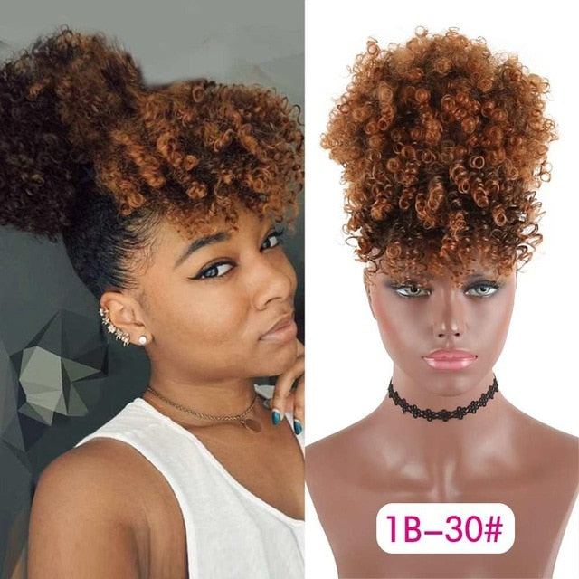 Afro Kinky Puff with Bang Drawstring ponytail Synthetic Hair Extension