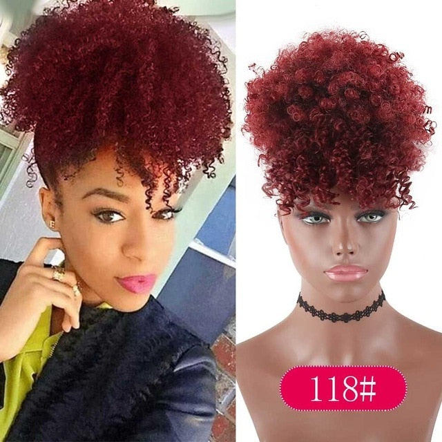 Afro Kinky Puff with Bang Drawstring ponytail Synthetic Hair Extension
