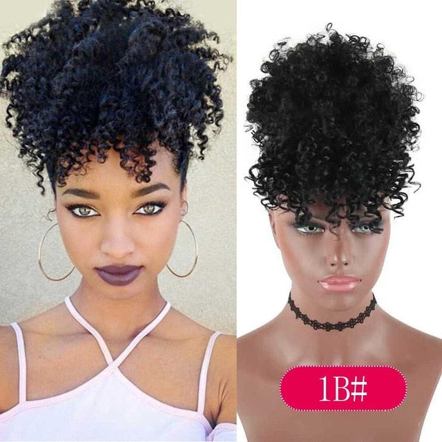 Afro Kinky Puff with Bang Drawstring ponytail Synthetic Hair Extension