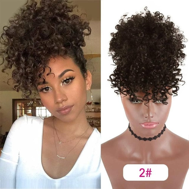 Afro Kinky Puff with Bang Drawstring ponytail Synthetic Hair Extension
