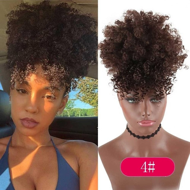 Afro Kinky Puff with Bang Drawstring ponytail Synthetic Hair Extension