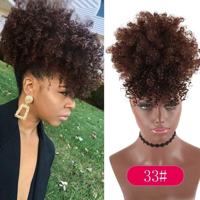 Afro Kinky Puff with Bang Drawstring ponytail Synthetic Hair Extension