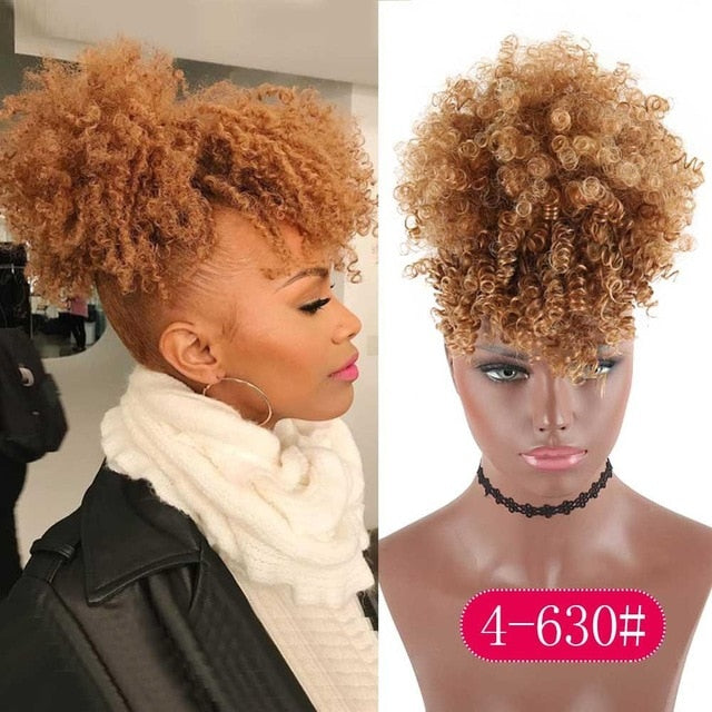 Afro Kinky Puff with Bang Drawstring ponytail Synthetic Hair Extension