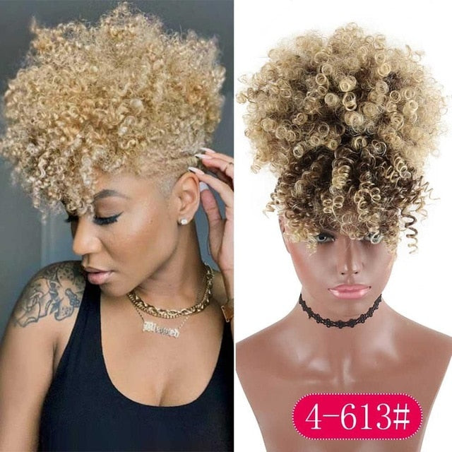 Afro Kinky Puff with Bang Drawstring ponytail Synthetic Hair Extension