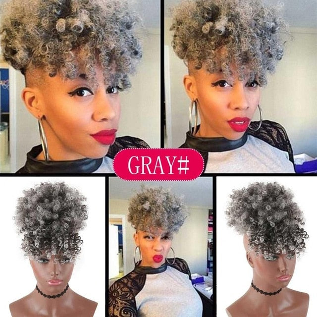 Afro Kinky Puff with Bang Drawstring ponytail Synthetic Hair Extension