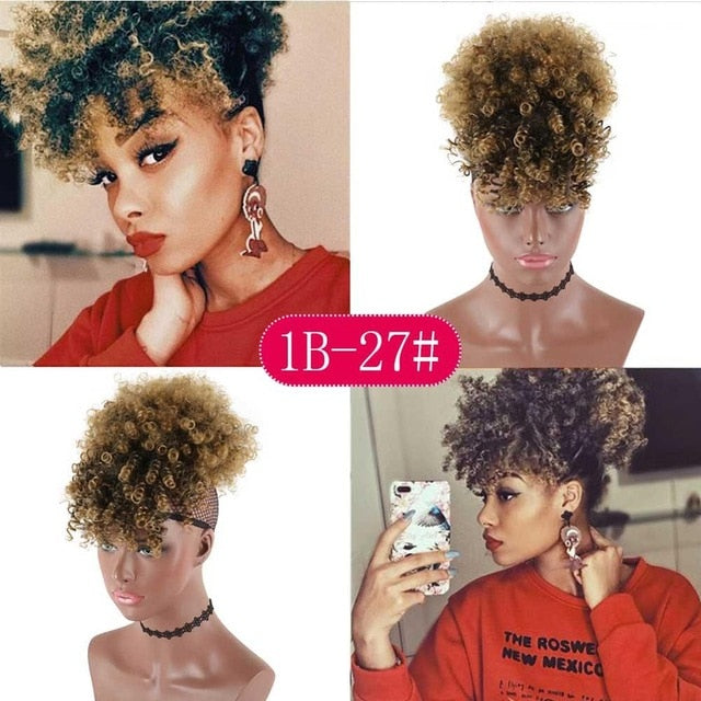 Afro Kinky Puff with Bang Drawstring ponytail Synthetic Hair Extension