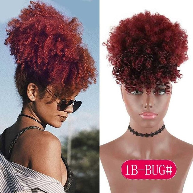 Afro Kinky Puff with Bang Drawstring ponytail Synthetic Hair Extension
