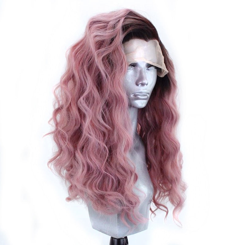 Ombre Pink Wave Synthetic Lace Front Wig Heat Resistant Fiber Wigs
