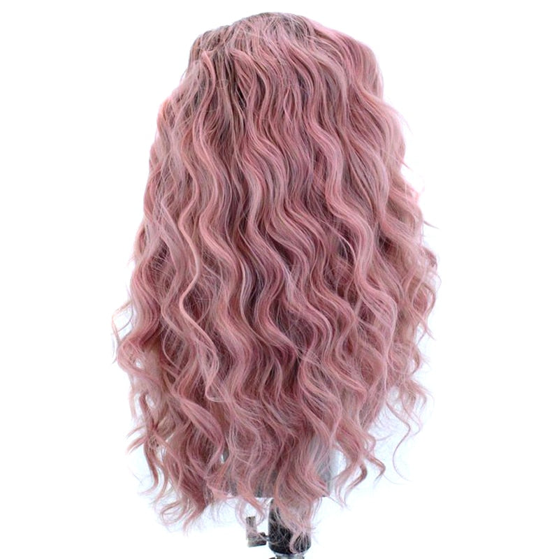 Ombre Pink Wave Synthetic Lace Front Wig Heat Resistant Fiber Wigs