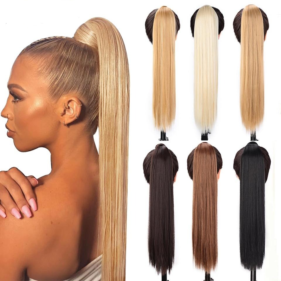 Natural Wavy Long Ponytail Synthetic Hairpiece Wrap on Clip Hair Extensions