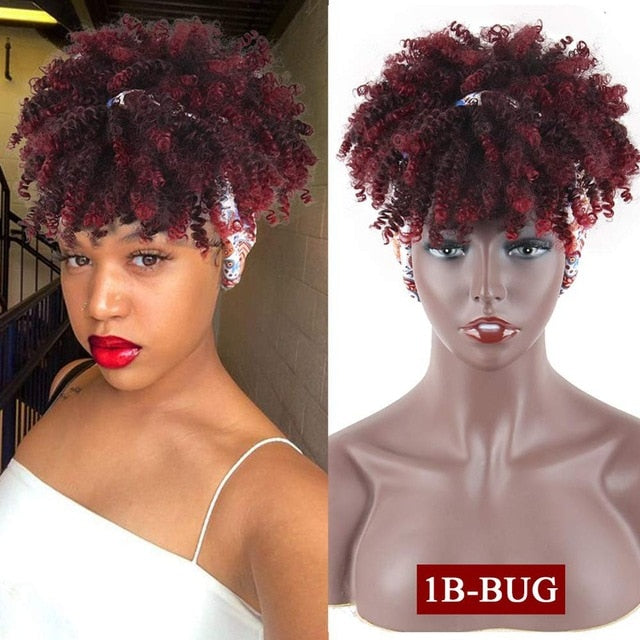 Afro Kinky Puff with Bang Drawstring ponytail Synthetic Hair Extension
