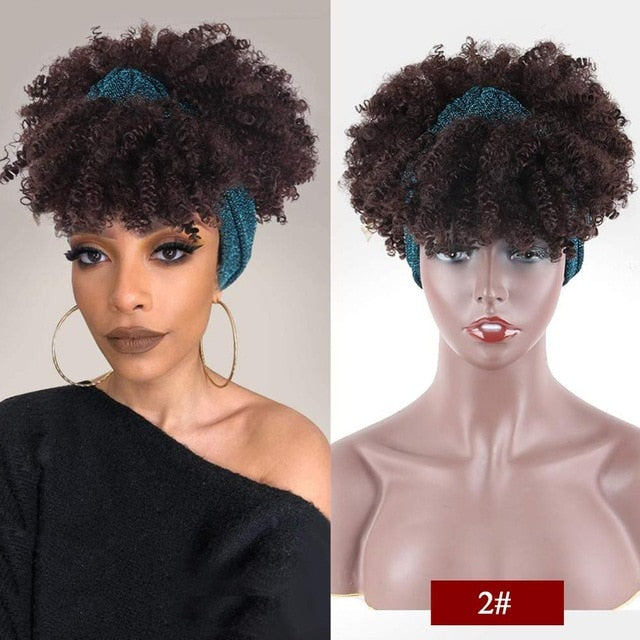 Afro Kinky Puff with Bang Drawstring ponytail Synthetic Hair Extension